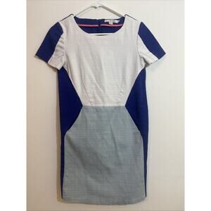 Boden 6 Dress Cotton Blue White Color Block Sheath Texture Fabric Career Playful
